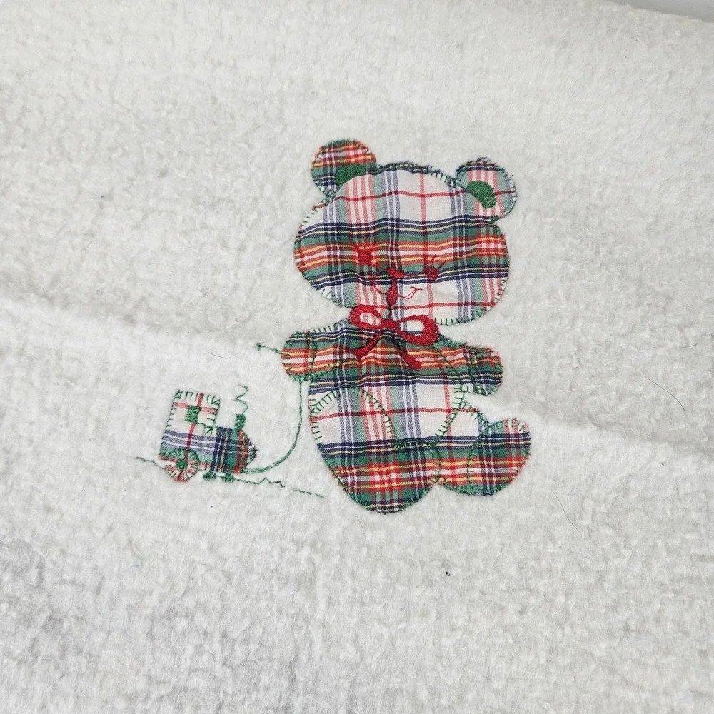 Vintage Quiltex Baby Blanket Plaid Teddy Bear Sherpa 38x24